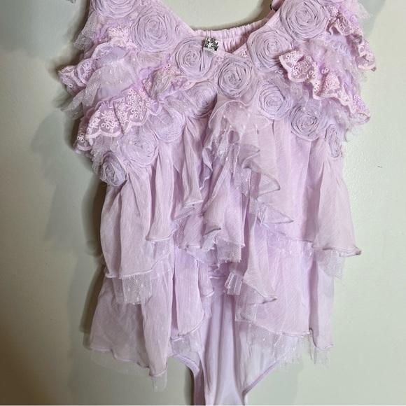Free People Intimately All Dolled Up Tiered Ruffles Rosettes Bodysuit - Picture 4 of 8